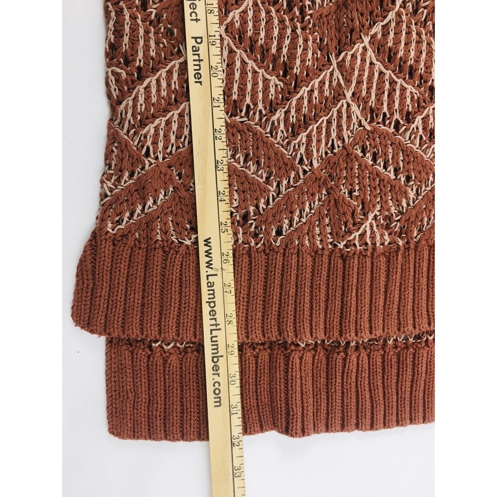 Universal Thread Sweater Med Rust Red-Brown Open Knit Semi Sheer Long Geometric - Picture 5 of 6